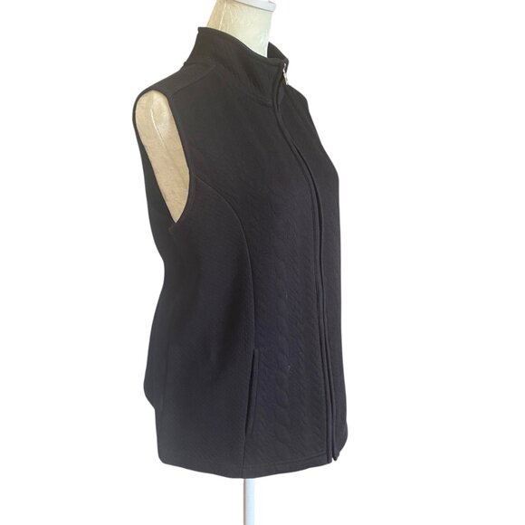 Women's black sleeveless soft stretchy zip up vest with mock collar and pockets - Picture 2 of 5